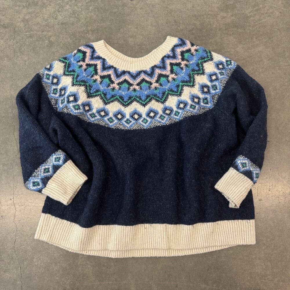 Vintage Y2k Blue Beige Oversized Knit Longsleeve Pullover Sweater Women's 4X